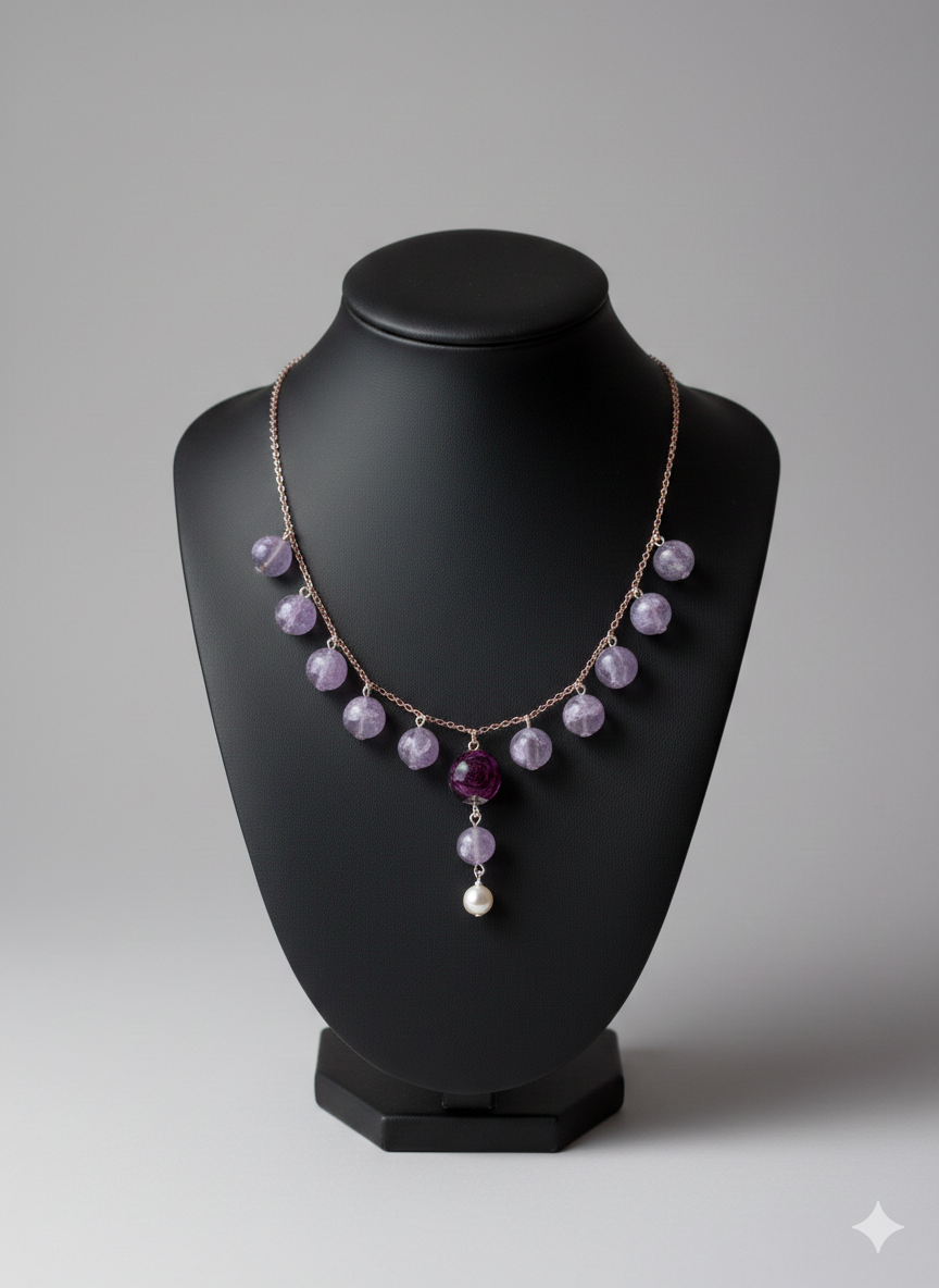 Necklace  Lavender glass beads