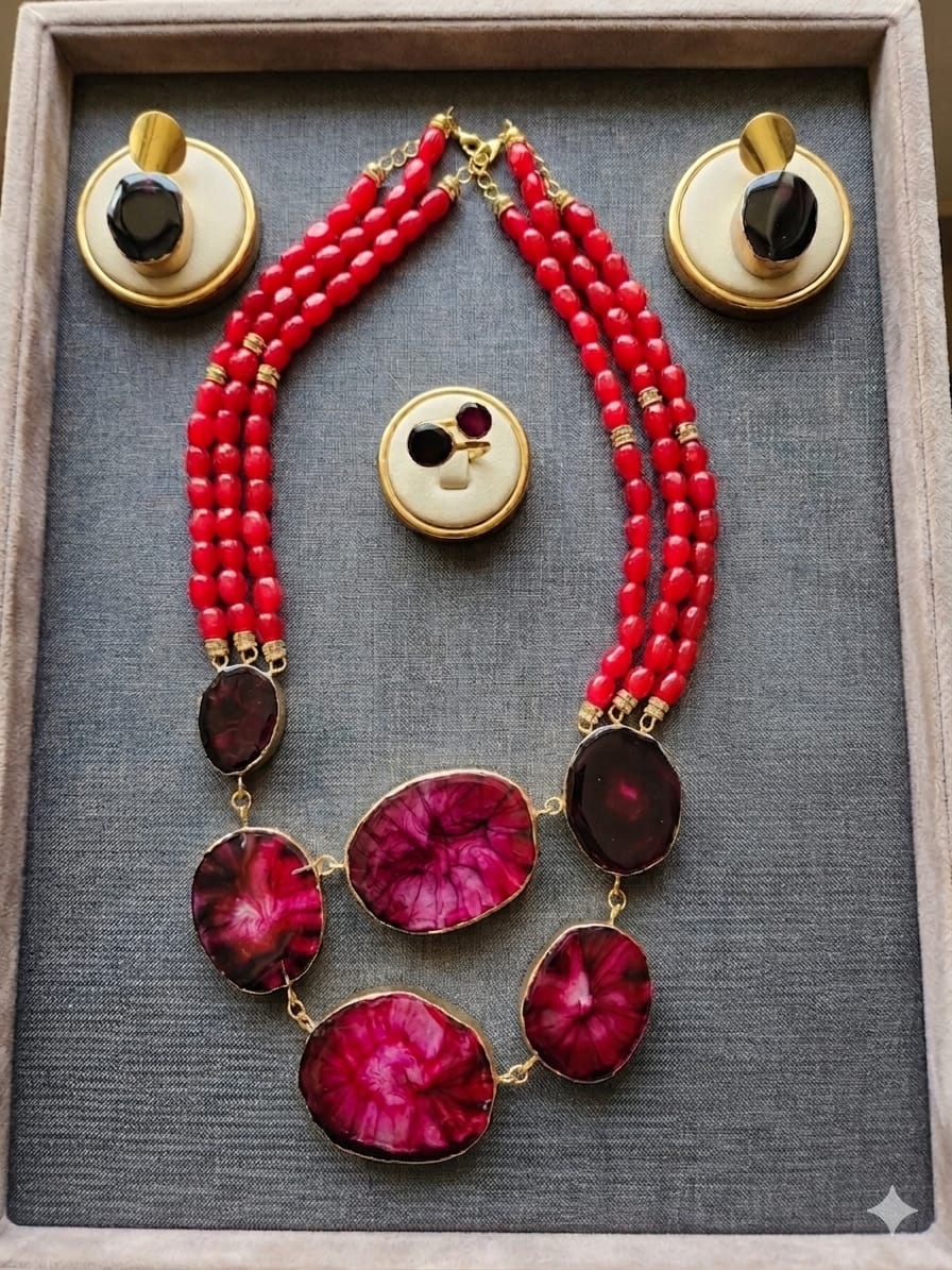 Fashion accessory - Crimson Jewellery Set - Necklace, Earring, Ring